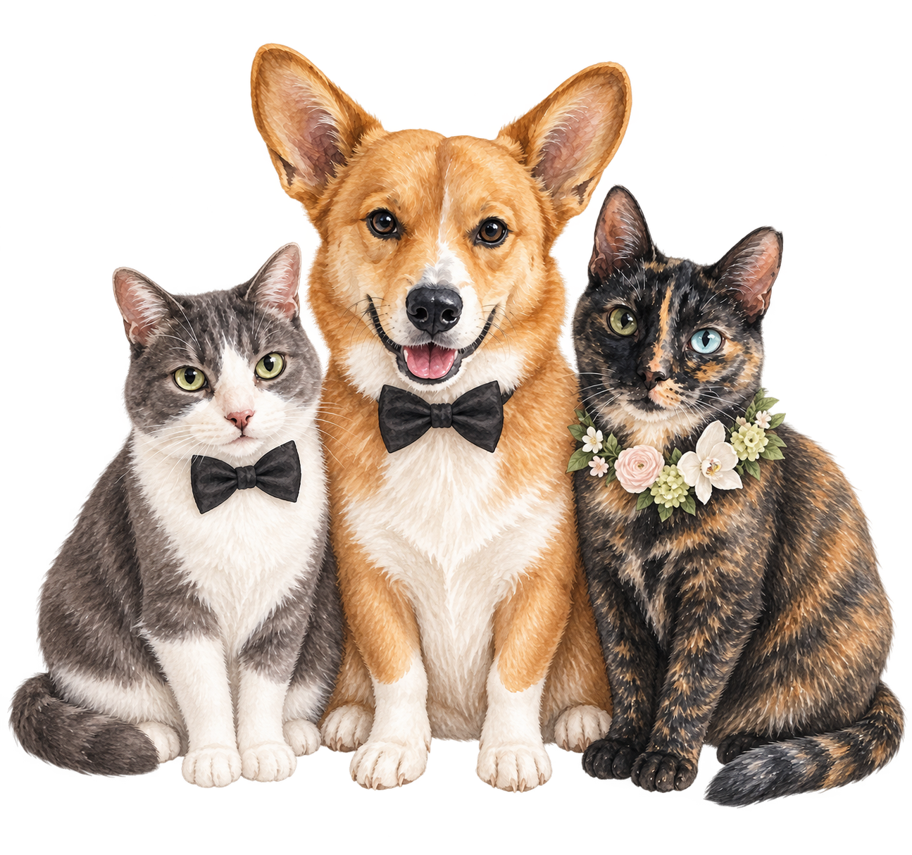 Our pets dressed for the wedding